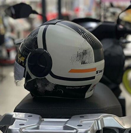 Sway 737 Şeffaf Vizörlü Güneş Gözlüklü Yarım Motosiklet Scooter Kaskı 2XL Beden Gemini Beige Black