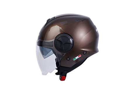 Sway 737 Şeffaf Vizörlü Güneş Gözlüklü Yarım Motosiklet Scooter Kaskı XL Beden Gloss Brown