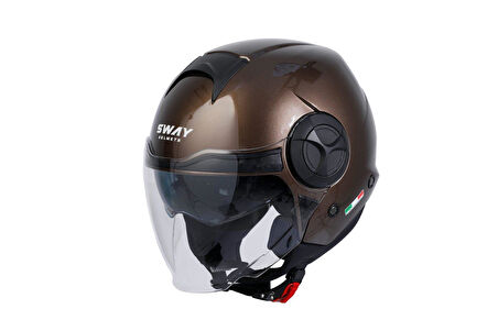 Sway 737 Şeffaf Vizörlü Güneş Gözlüklü Yarım Motosiklet Scooter Kaskı XL Beden Gloss Brown