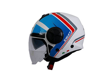 Sway 737 Şeffaf Vizörlü Güneş Gözlüklü Yarım Motosiklet Scooter Kaskı XL Beden Double With Blue Red