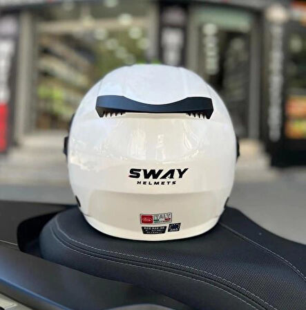 Sway 766 Geko Güneş Gözlüklü Yarım Motosiklet Kaskı 2XL Beden Gloss White