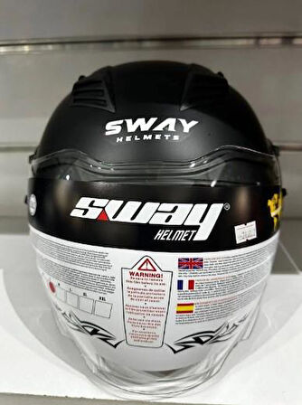 Sway 766 Geko Güneş Gözlüklü Yarım Motosiklet Kaskı 2XL Beden Mat Black