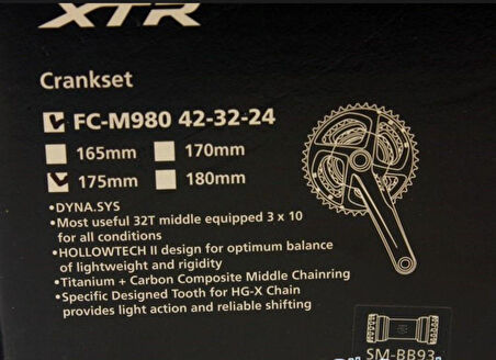 Shımano XTR FC-M980 175MM 42X32X24T Shımano XTR 3'Lü Aynakol Hollowtech Orta Göbek Dahil