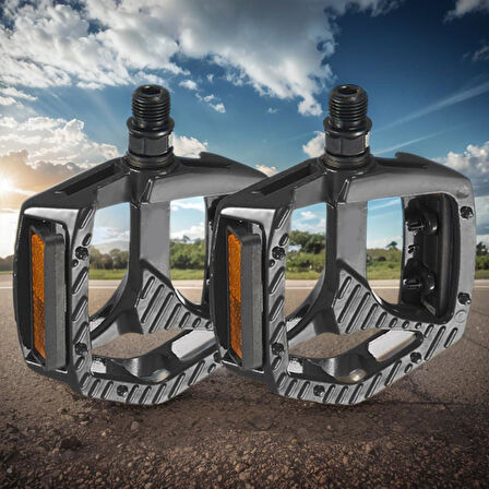 XBYC 1809 Bilyalı Bisiklet Pedalı MTB Alüminyum Alaşımlı Reflektörlü Pedal Siyah Renk