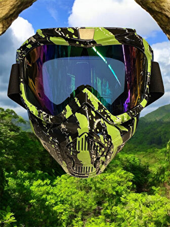 Tex 710 Jet Maske Bisiklet Motosiklet Kayak Çok Amaçlı Maske Mor Camlı Gözlük Yeşil Siyah