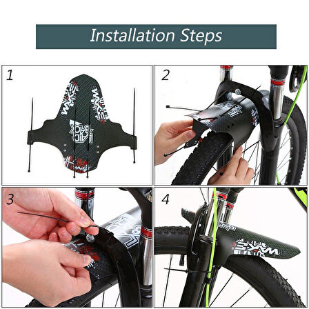 Wake Mtb Bisiklet Çamurluk Trekking Ön Veya Arkaya Takılabilir 4 Adet Cırt Kelepçe Hediyeli Yıldız Desen