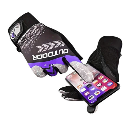 XBYC Outdoor Mtb Mevsimlik Tam Parmak Bisiklet Eldiveni Large Eldiven Mor