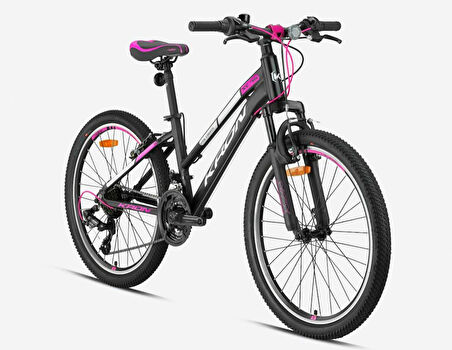 Kron XC 75 24 Jant Lady V-fren 21 Vites Alüminyum Gövde Kız Çocuk Dağ Bisikleti Mat Siyah Pembe