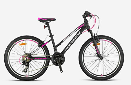 Kron XC 75 24 Jant Lady V-fren 21 Vites Alüminyum Gövde Kız Çocuk Dağ Bisikleti Mat Siyah Pembe