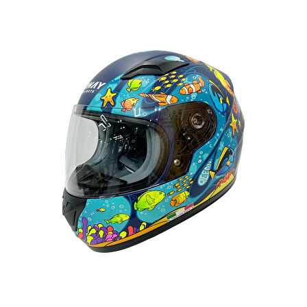 Sway 815K Full Face Şeffaf Vizör Çocuk Motosiklet Kaskı XL Beden Ocean Black Blue