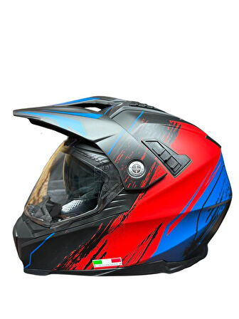 Sway X60 Solid Full Face Enduro Touring Adventure Kapalı Motosiklet Kaskı XL Beden Siyah Kırmızı