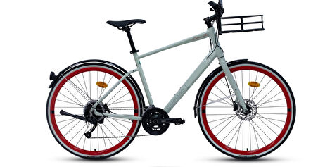 Carraro Commuter 28 Jant Şehir Bisikleti 48 Kadro 18 Vites Hidrolik Disk Fren Çimento Grisi-Kırmızı