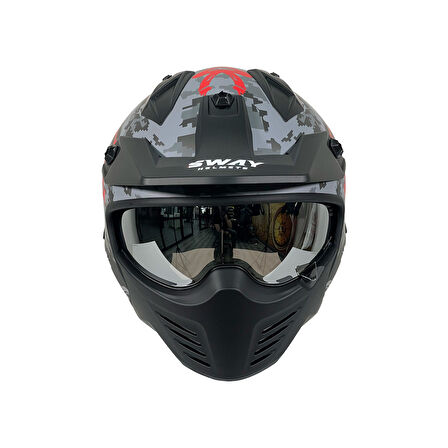Sway X2 Tokyo Trooper Modüler Full Face Çene Açılır Motosiklet Kaskı L Beden Siyah Kırmızı