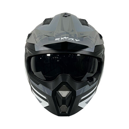 Sway X1-X Seul Track Modüler Full Face Çene Sökülebilen Motosiklet Kaskı L Beden Siyah Gri