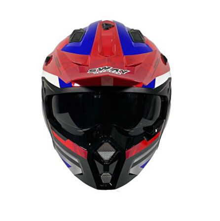 Sway X1-X Seul Track Modüler Full Face Çene Sökülebilen Motosiklet Kaskı L Beden Beyaz Kırmızı