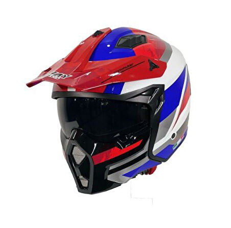 Sway X1-X Seul Track Modüler Full Face Çene Sökülebilen Motosiklet Kaskı L Beden Beyaz Kırmızı