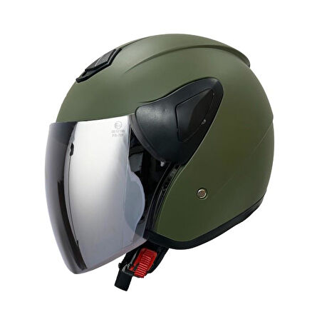 Sway Xbyc 633 Solıd Şeffaf Vizörlü Yarım Motosiklet Scooter Kaskı M Beden Mat Yeşil