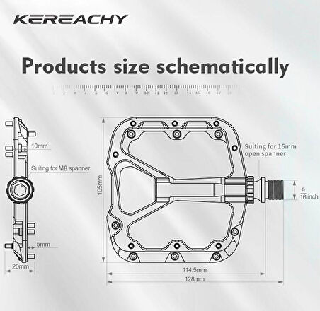 Kereachy 3 Rulmanlı Alüminyum Alaşımlı Mtb Freeride Bmx Geniş Platform Bisiklet Pedalı Kırmızı