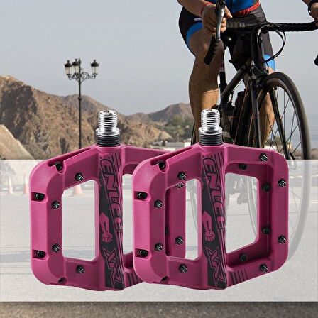 Enlee Renkli Çivili Kaymaz Platform Pedal MTB Rulmanlı Plastik Alüminyum Pedal Ultra Hafif Mor 