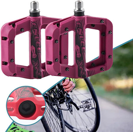 Enlee Renkli Çivili Kaymaz Platform Pedal MTB Rulmanlı Plastik Alüminyum Pedal Ultra Hafif Mor 