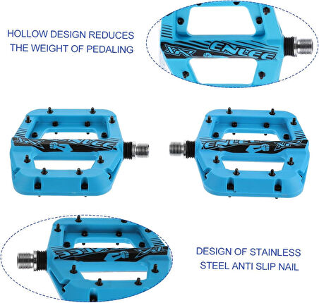 Enlee Renkli Çivili Kaymaz Platform Pedal MTB Rulmanlı Plastik Alüminyum Pedal Ultra Hafif Mavi