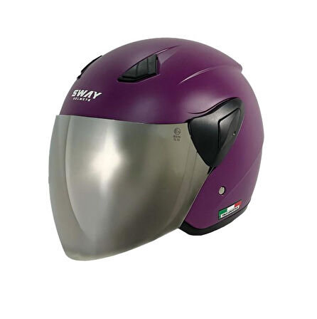 Sway Xbyc 633 Solıd Şeffaf Vizörlü Yarım Motosiklet Scooter Kaskı XLarge Beden Mürdüm