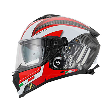 Sway Xbyc 865 Engine Full Face Güneş Gözlüklü Kapalı Motosiklet Kaskı L Beden Beyaz Kırmızı