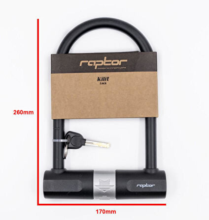 RAPTOR - Anahtarlı U Kilit 170×260mm Bisiklet Motosiklet Scooter Güvenlik U Kilidi