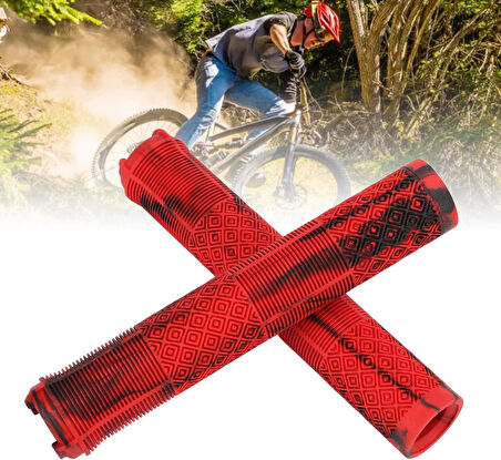 KENZE MTB Elcik Silikonlu Çift Renk Kaymaz Yapı 170 mm Bisiklet Elciği Kolay Kavrama Kırmızı