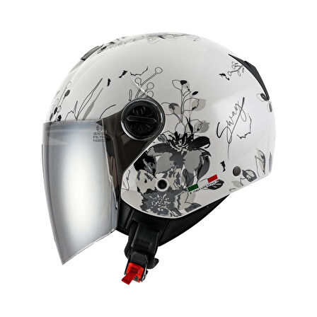 Sway 715 Siyah Vizörlü Yarım Motosiklet Scooter Kaskı S Beden Iris White Grey Bayan Scooter Kaskı