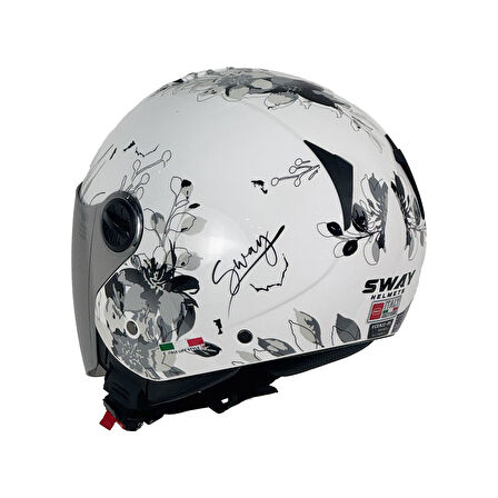 Sway 715 Siyah Vizörlü Yarım Motosiklet Scooter Kaskı S Beden Iris White Grey Bayan Scooter Kaskı