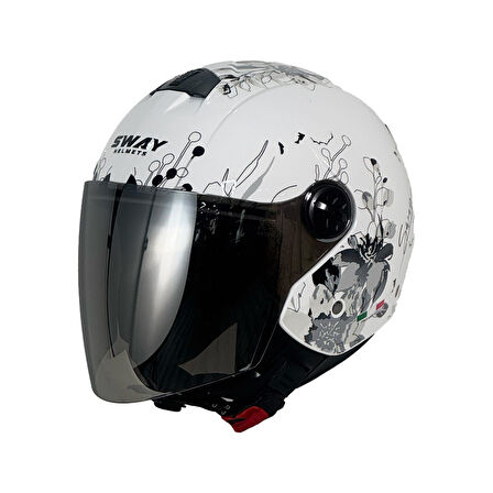 Sway 715 Siyah Vizörlü Yarım Motosiklet Scooter Kaskı M Beden Iris White Grey Bayan Scooter Kaskı