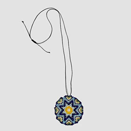 Uretti - Buket 8636 - El Yapımı Kum Boncuk Mandala Kadın Kolye 32cm - Mavi