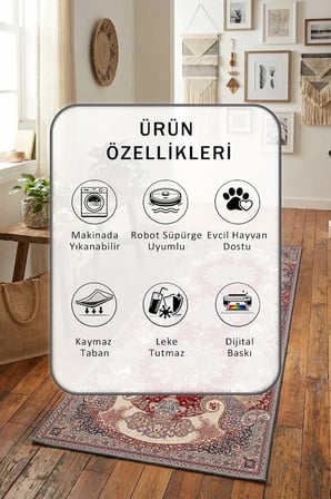 Blm 9015 Yıkanabilir Yolluk Halı Kaymaz Taban Salon Mutfak Vizon