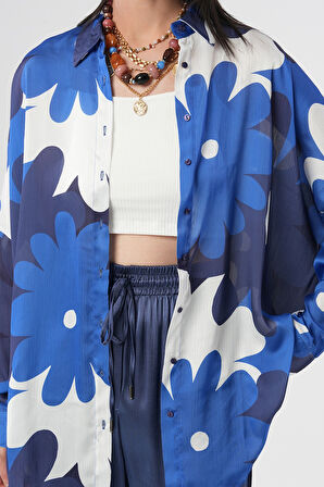 KADIN ÇİÇEK DESENLİ OVERSİZE GÖMLEK