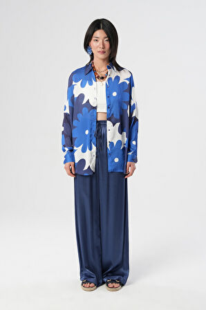 KADIN ÇİÇEK DESENLİ OVERSİZE GÖMLEK