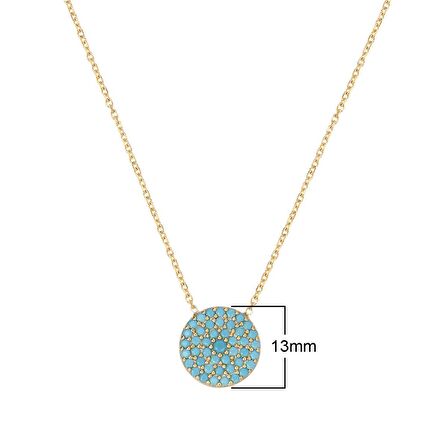 Turkuaz Taşlı Altın Kaplama 12.60 mm Yuvarlak Gümüş Kolye