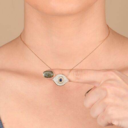 Zirkon Taşlı Pırlanta Montür Göz Şekilli Rose Kaplama Gümüş Kolye