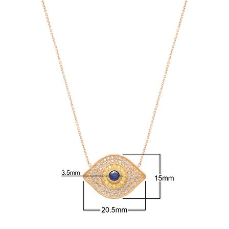 Zirkon Taşlı Pırlanta Montür Göz Şekilli Rose Kaplama Gümüş Kolye