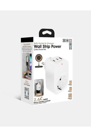 Tekli Yüksek Voltaj Korumalı Duvar Prizi 2x Type-c 1x Usb Çıkışlı Priz Grup Priz Çoğaltıcı Beyaz