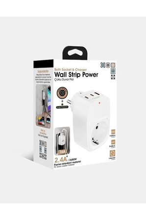 Tekli Yüksek Voltaj Korumalı Duvar Prizi 2x Type-c 1x Usb Çıkışlı Priz Grup Priz Çoğaltıcı Beyaz