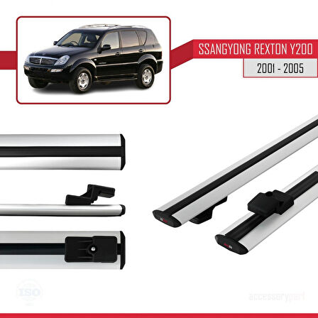 Ssangyong Rexton (Y200) 2001-2005 Arası ile Uyumlu BASIC Model Ara Atkı Tavan Barı Gri 2 Adet