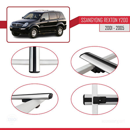 Ssangyong Rexton (Y200) 2001-2005 Arası ile Uyumlu BASIC Model Ara Atkı Tavan Barı Gri 2 Adet