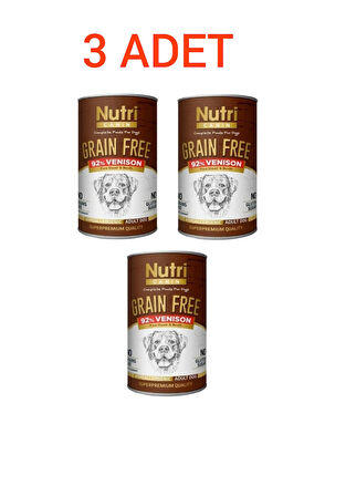 NUTRİ CANIN TAHILSIZ GEYİK ETLİ YETİŞKİN KÖPEK KONSERVESİ 400GR. X3 ADET