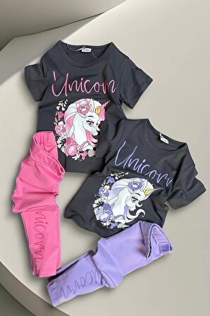 Unicorn Desenli Pembe Renk Taytlı Takım