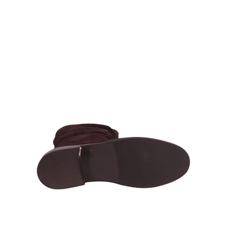 Kahve Süet Kadın Büzgülü Yuvarlak Burunlu Düz Topuklu Uzun Bot