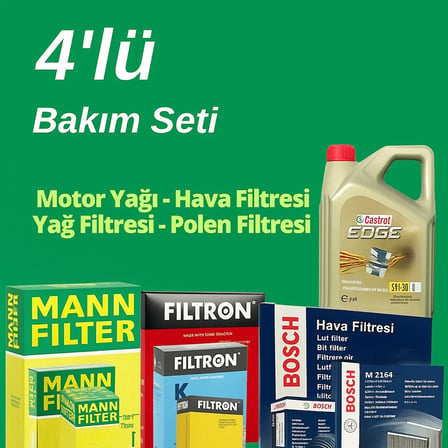 Filtron Peugeot 3008 1.6 Dizel Castrol Edge 4 LT Filtre Bakım Seti 2016-2020 3NP 4 Lü