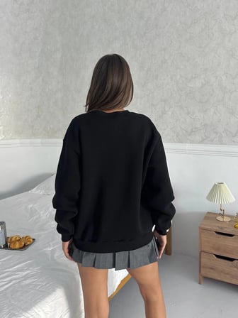Kadın Premium Sweat Penye 3 İplik İçi Şardonlu Oversize Kalıp Baskılı Sweatshirt