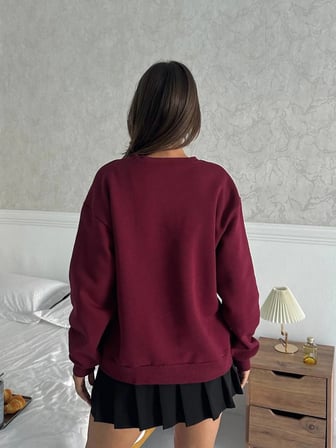 Kadın Premium Sweat Penye 3 İplik İçi Şardonlu Oversize Kalıp Baskılı Sweatshirt
