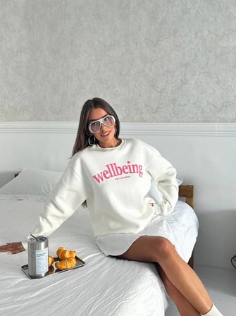 Kadın Premium Sweat Penye 3 İplik İçi Şardonlu Oversize Kalıp Baskılı Sweatshirt